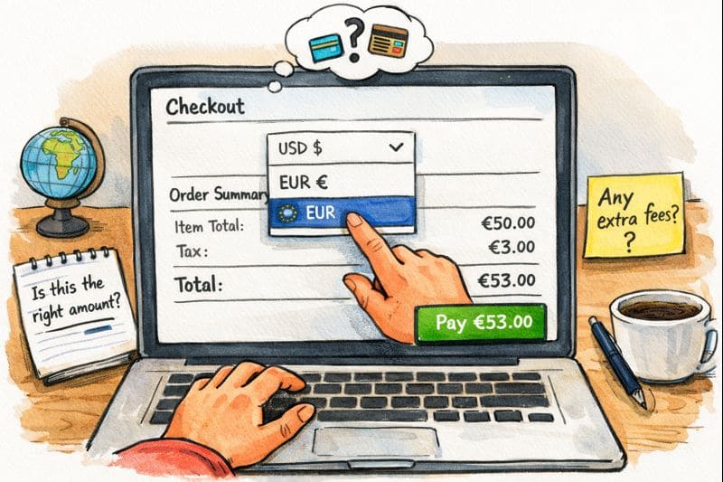 Accepting multiple currencies online during an international checkout process