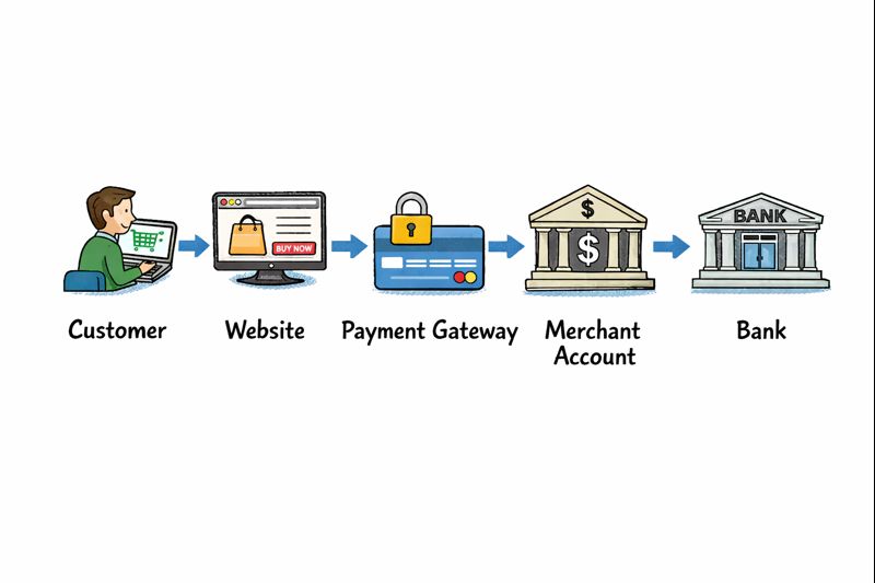 Guide explaining how to accept credit card payments online using a payment gateway and merchant account