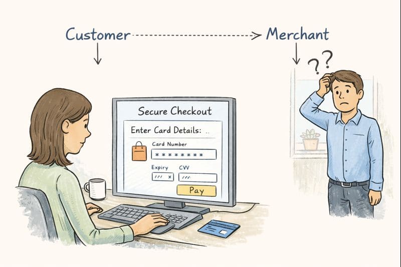 Step-by-step flow showing how online payment gateways connect websites to banks