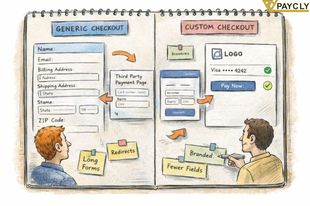 Comparison between generic checkout forms and personalized custom checkout experiences improving conversions