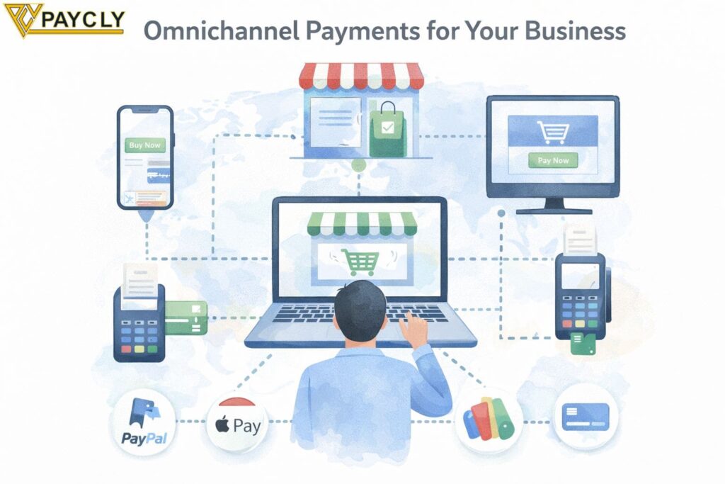 Business payment system connecting in-store, online, mobile, and POS transactions through one omnichannel payment platform.