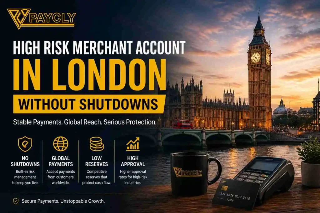 High risk merchant account in London without shutdowns offering stable UK payment processing and global transaction support